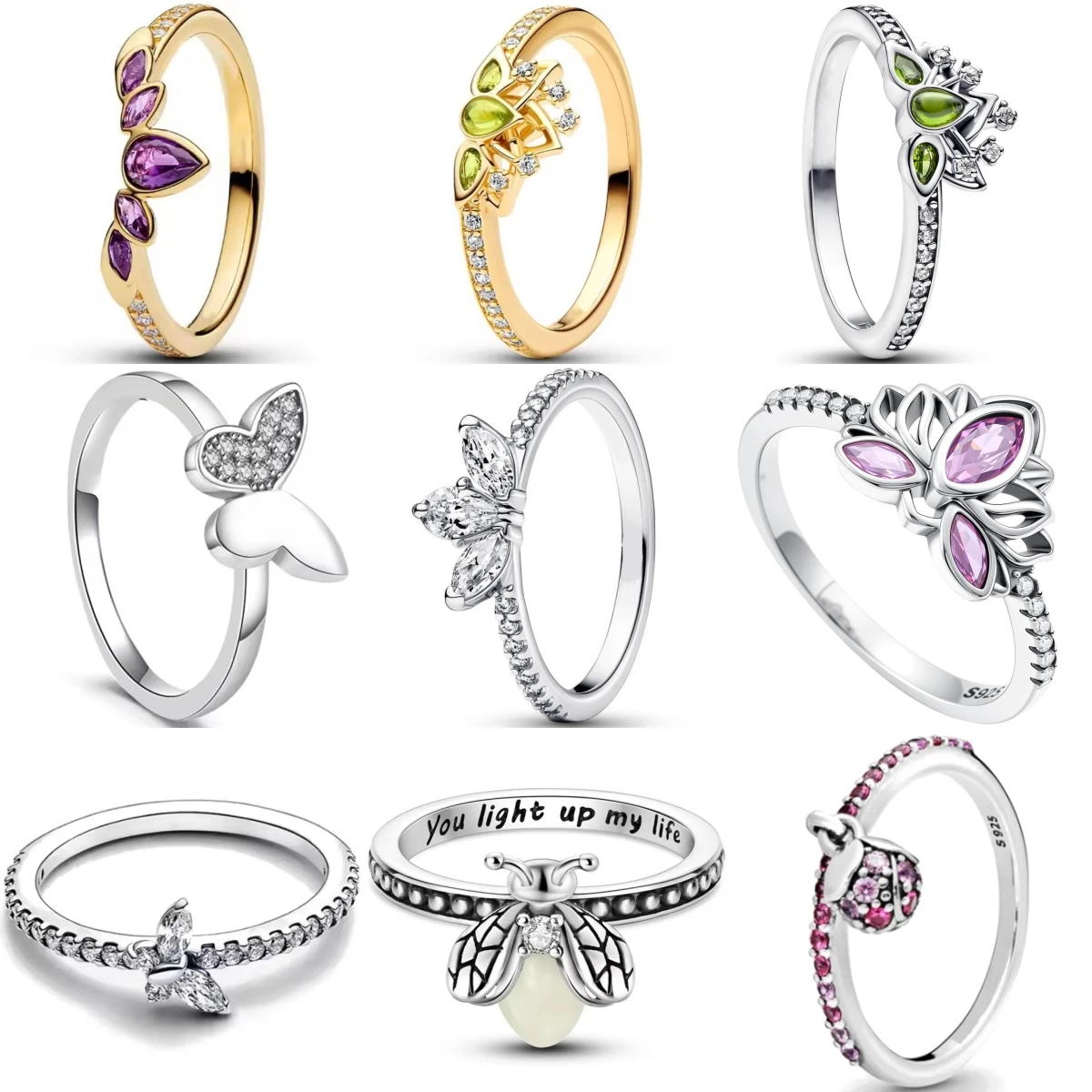 S925 Silver Eternity Band Ring For Women Full Color Zircon Butterfly Crown Firefly Minimalist Stackable Design Wedding Jewelry