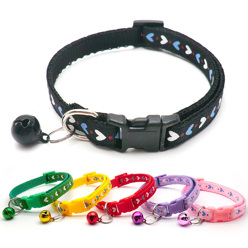 Cat Collar Colorful Cartoon Print Cats Puppy Collar with Bells Adjustable Nylon Buckle Collars Pets Dogs Neck Cat Accessories pet glowing collars with bells glow at night dogs cats necklace light luminous neck ring accessories drop shipping