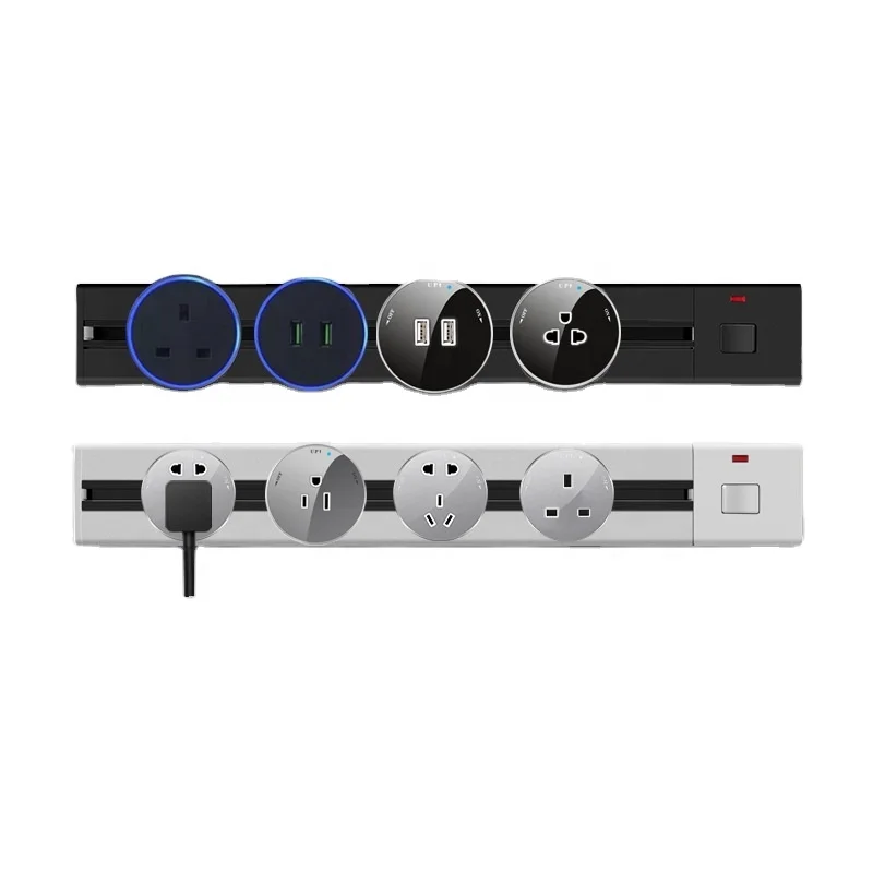 

Wall Mount Removable Power Track Socket Luxury Electrical Rail Track Socket Set Kitchen Office Table Wireless Slide Socket UK