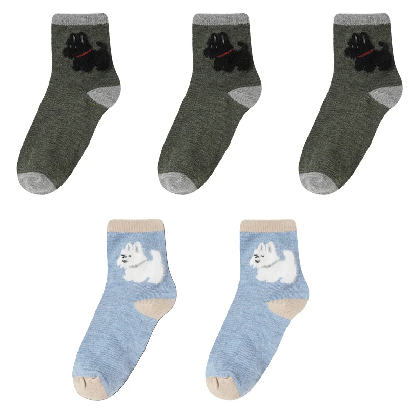 5 Pairs 100% Cotton Kawaii Cartoon Women's Cute Dog Japanese Style Socks