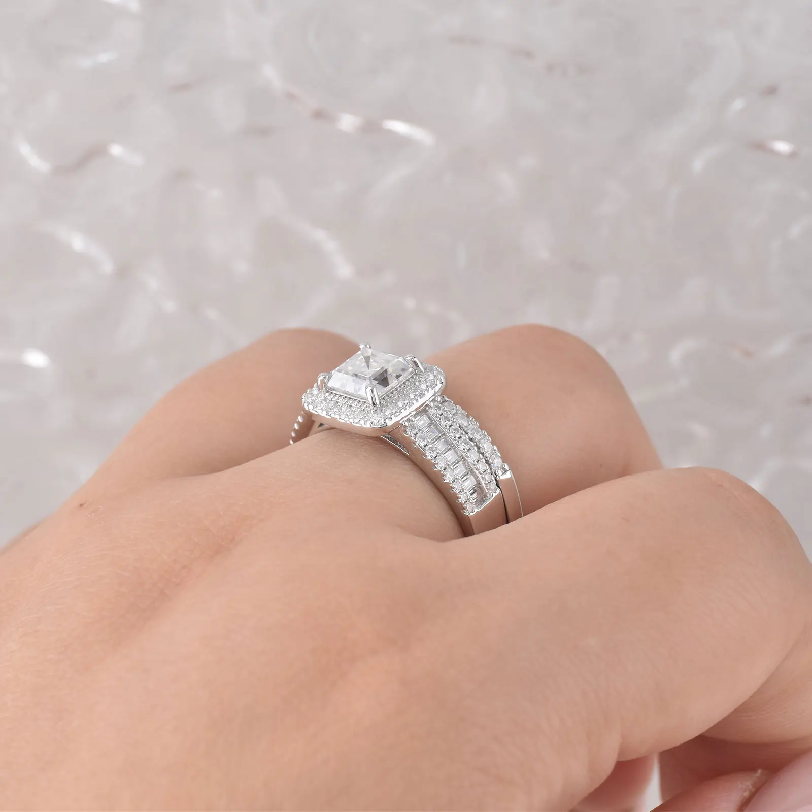 Ensemble de bagues pour femme Newshe en moissanite certifiée GRA, taille émeraude Asscher 6,5 mm, 2 pièces, argent 925, bagues de mariage