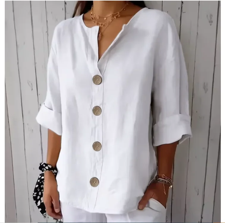 เสื้อเชิ้ตแฟชั่นผู้หญิง คอวี ใส่สบาย ฤดูร้อน