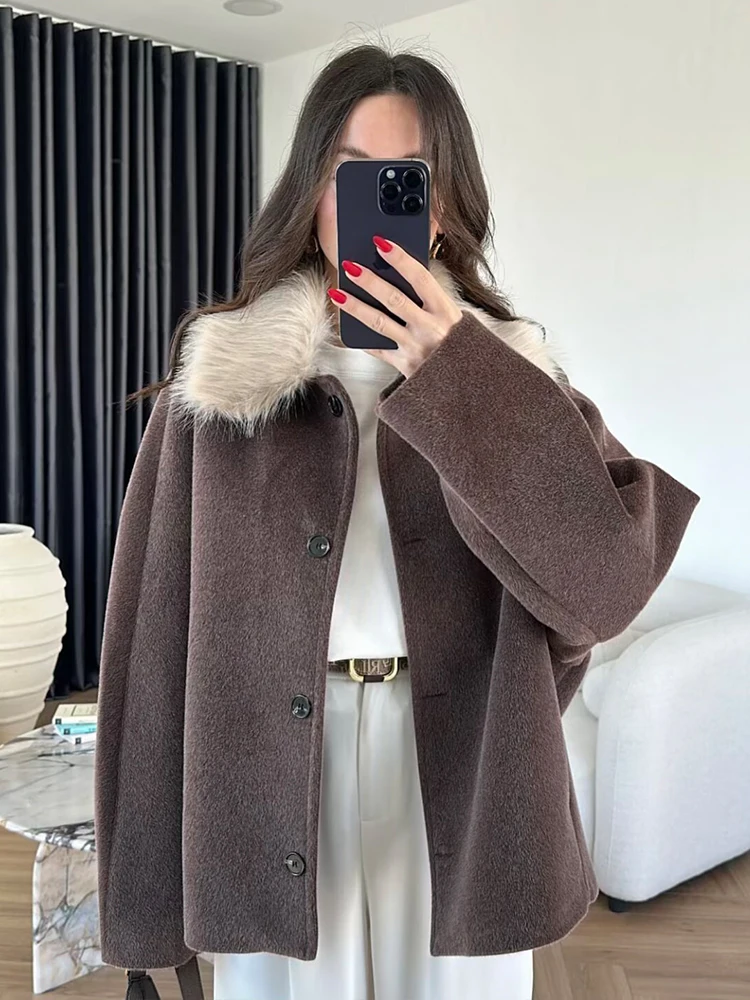 Women's Coat 2025 Autumn Winter Fashion Long-Sleeve Faux Fur Collar Simple Jacket Casual Fashion Versatile New Outerwears ﻿