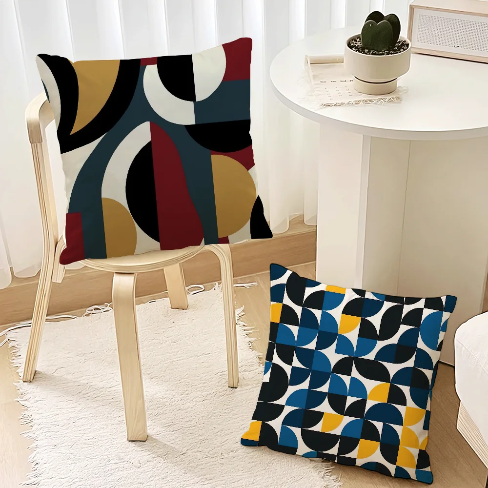 Bunter abstrakter geometrischer Muster-Kissenbezug, Wohnzimmer-Akzent, Couch-Rückenstütze, quadratisch, Lounge, erholsamer Nickerchenbegleiter ﻿