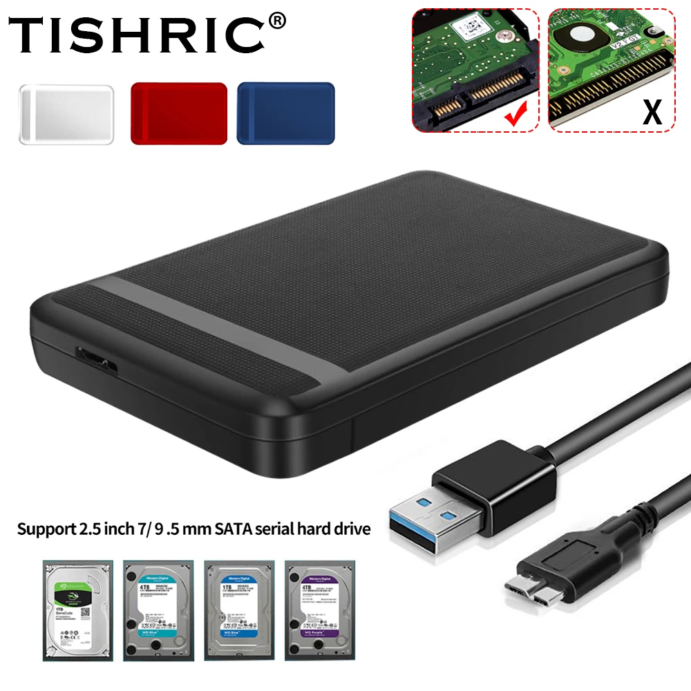 TISHRIC New 2.5 Inch External Hard Drive Cases SATA to USB 3.0 HDD Case
