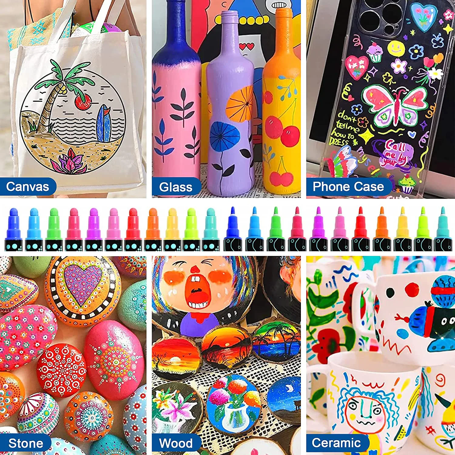 12-36 Colors Acrylic Paint Marker Pen Dual Tip Art Painting Dot Pen Portable Coloring Drawing Student Gift