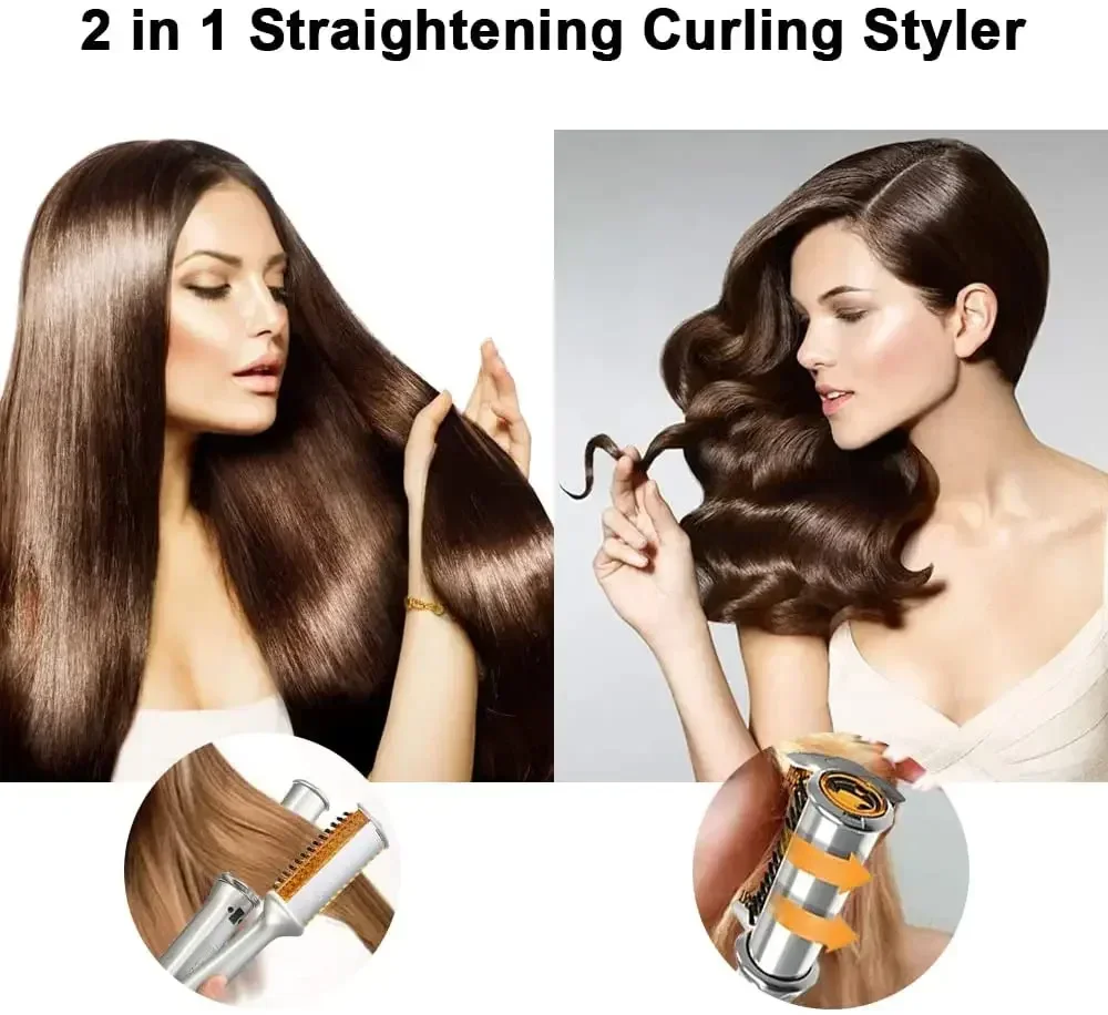 Rotating Hair Curler Straightener Iron Wet And Dry Electric Hot Heating Comb Straightener For Wig Gradient Hair Straight Styler