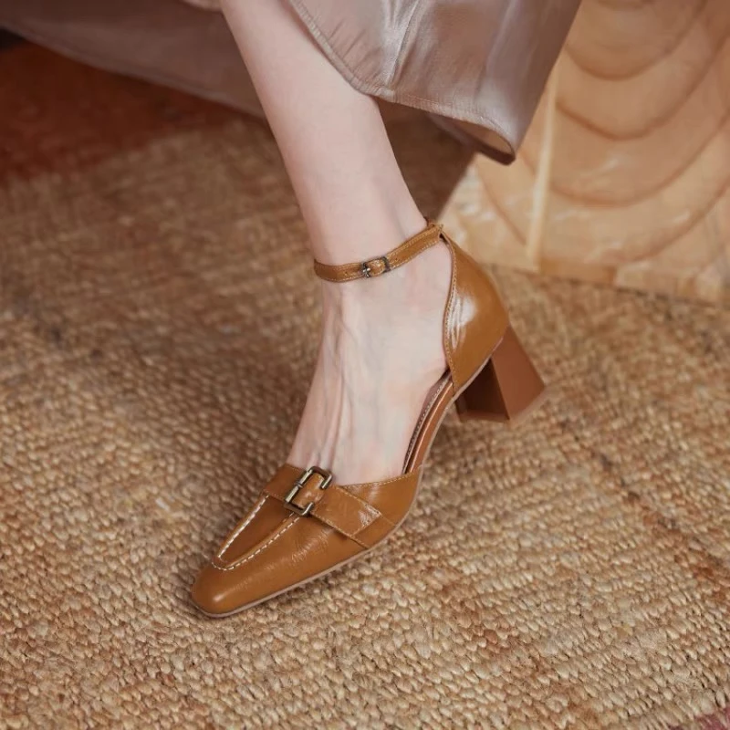 2024 Square Heel High Heel Mary Janes Buckle Women's Pumps Shoes New summer Fashion Square toe Platform Women's Casual Shoes