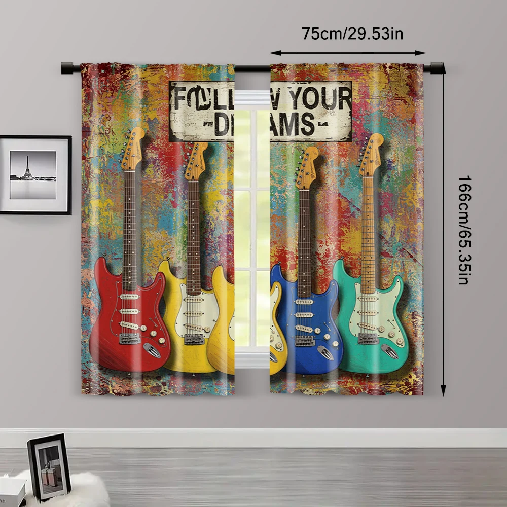 2pc,  Curtains music theme5 Durable Polyester,Without Electricity Birthday Party Use for Living Room, Outdoor Decor 3
