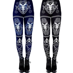 Gothic Ouija Printed Leggings Goat Horn Workout Pants Women Elastic Hexagram Trousers Black Bottoms Female
