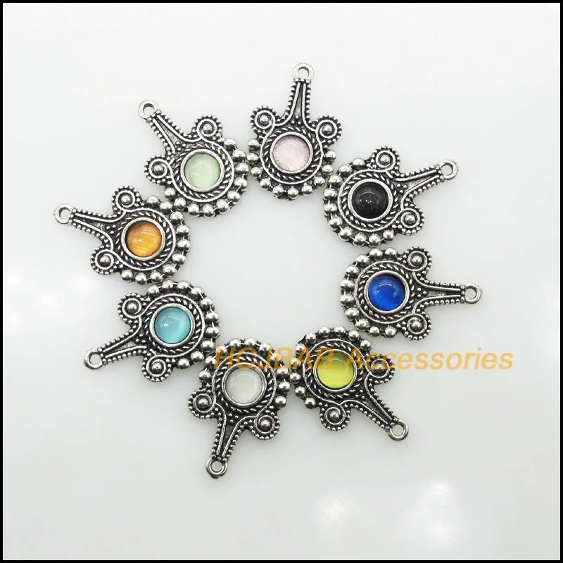 

8 новых гитарных цветов Смешанные Подвески Круглые камни подвески антикварные посеребренные 16x25 мм