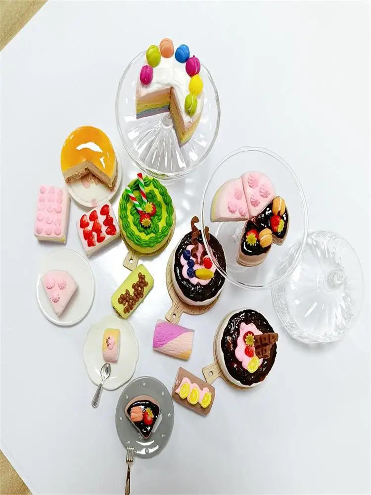 NEW 1/6 Scale Dollhouse Miniature Rainbow Cake Chocolate Cake Matcha Cake Pretend Food Mini Cake for Blyth OB11 BJD Accessories 2