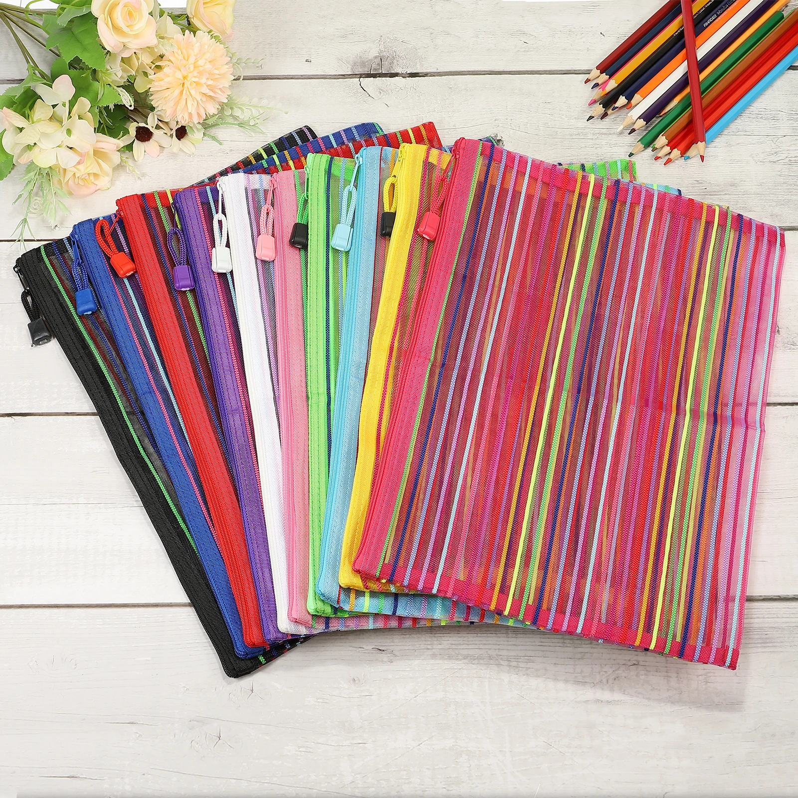 지퍼 파일 가방 보관 메쉬 파우치, 나일론 휴대용 연필 펜 케이스, 문서 화장품, 메이크업 사무실 용품, 여행 액세서리