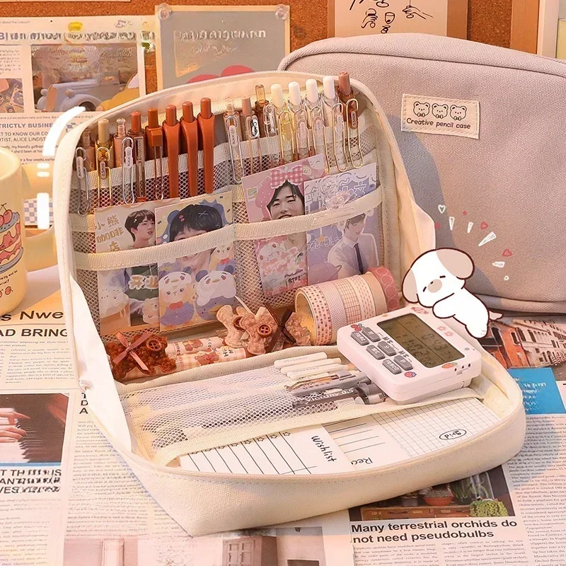 여아용 대용량 연필 케이스, 귀여운 한국 문구류, 학용품 펜 파우치 정리함, 귀여운 연필 상자