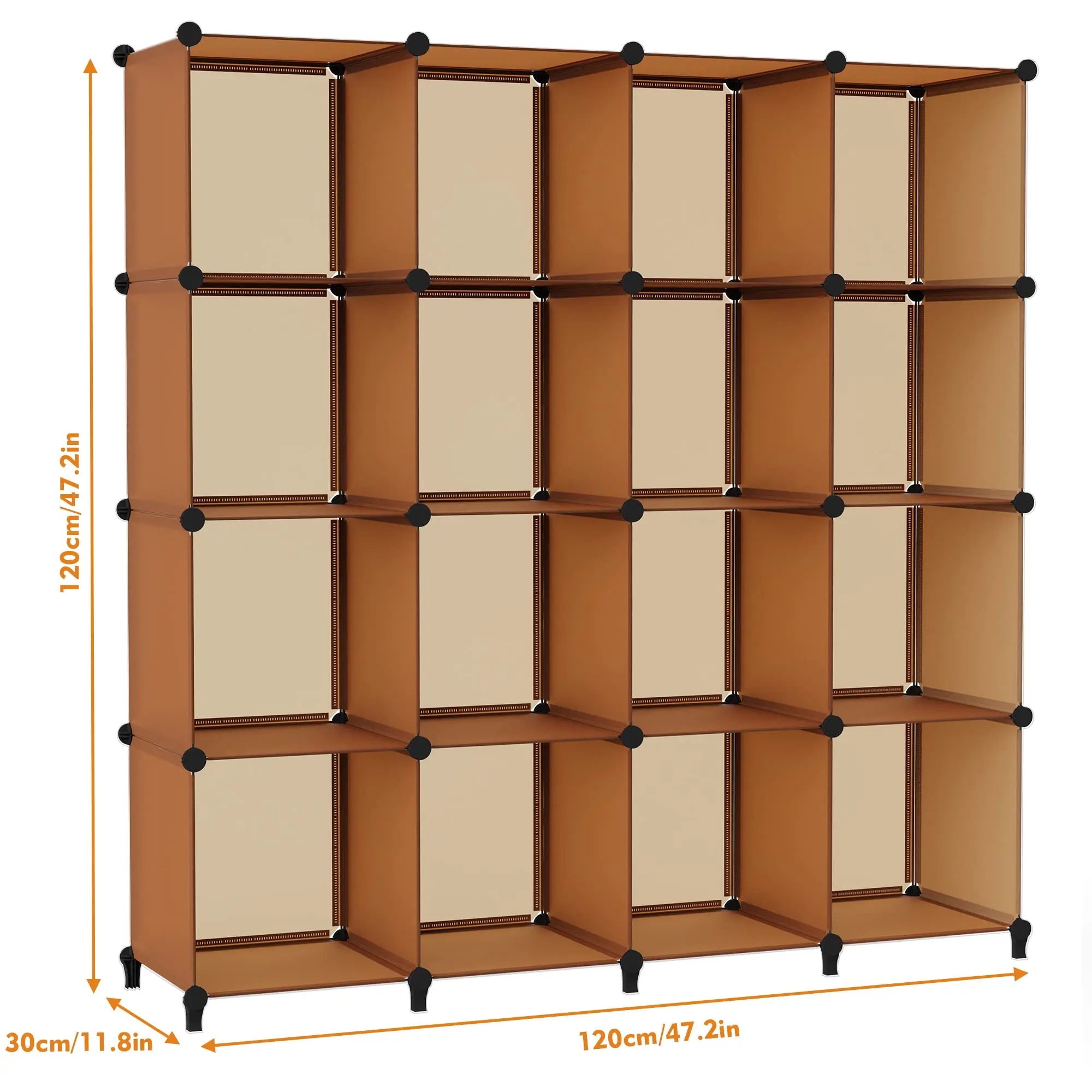 

Rustic Bookshelf Bliss: 16-Cube Storage Shelf, Closet Organizer for Garment Rack with Metal Hammer