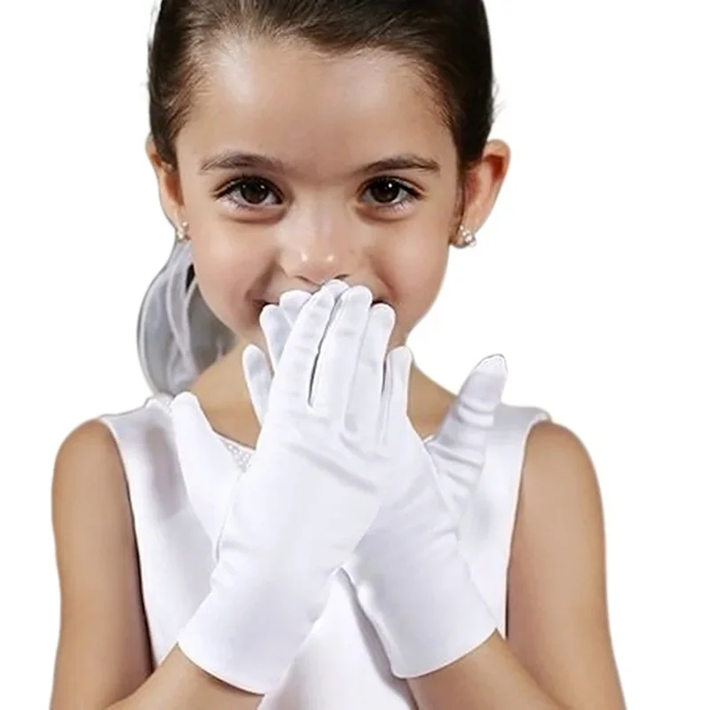 Hot Sale Kids Gloves White Short Satin New Concise Design Bride Wedding Flower Boy Glove Suitable Children Hold Flower Use Glove