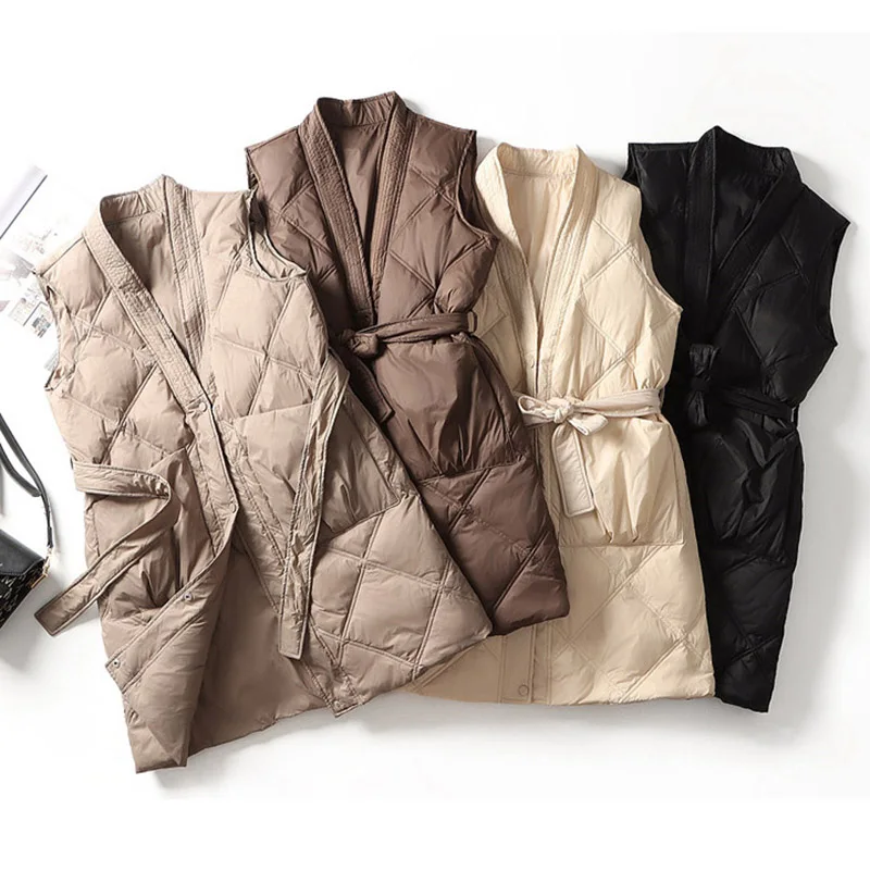 SEDUTMO Autumn Long Quilted Duck Down Vest Tunic Jacket Women Winter Feather Long Warm Basic Pocket Casual  Waistcoat ED2074