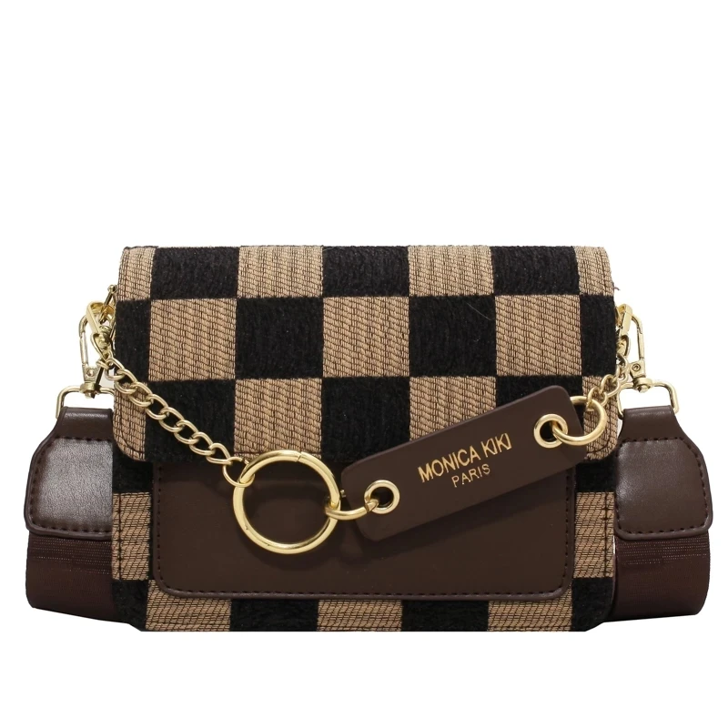  Maosanyue Handbag Simple Shoulder Bag Handbags Checkerboard  Mini Fabric Flap Crossbody Sling Bags for Women Luxury Brand Design Handbag  (Color : Brown, Size : 19 * 8.5 * 15cm) : Clothing, Shoes & Jewelry