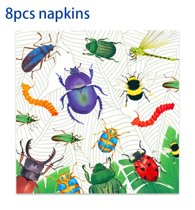 Einweggeschirr mit Insekten- und Libellenmuster, Teller, Servietten, Cupcake-Tischdecke für Geburtstagsfeiern, Geschirrdekoration, Partydekoration – Detail 6
