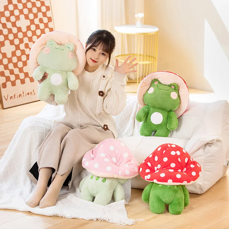 Cute Cartoon Mushroom Frog Plush Toy Kawaii Stuffed Animals Green