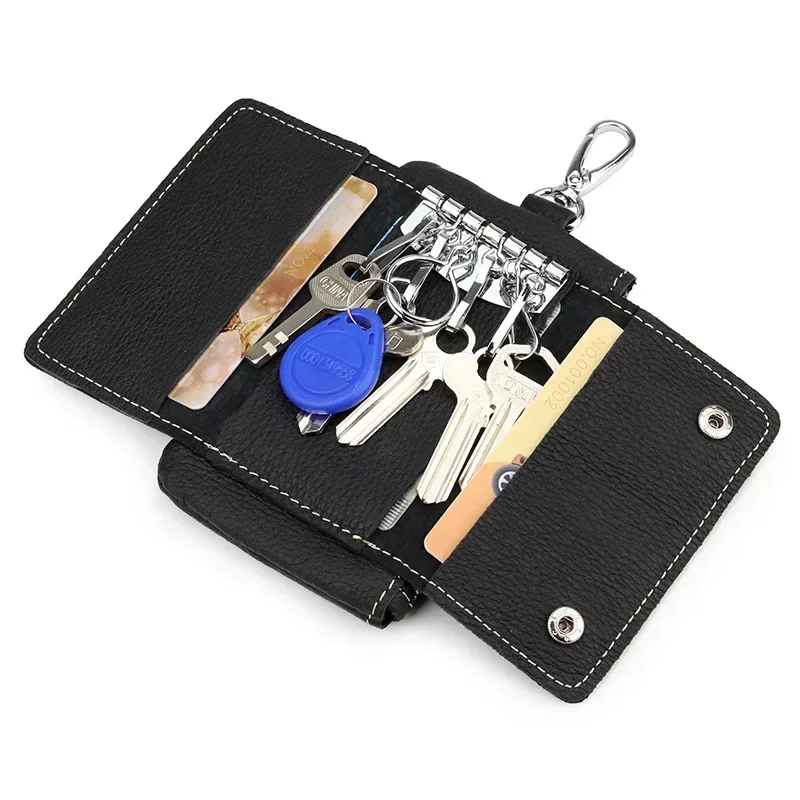 Genuine Leather Key Wallet Unisex Multifunction Keys Organizer Men Simple Card Keychain Cover Women Smart Housekeeper Coin Purse