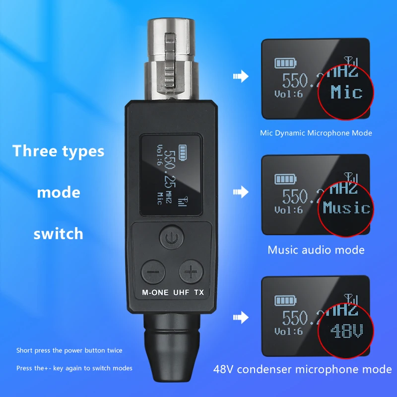 UHF Wireless Converter XLR Dynamic Mic Adapter Rechargeable Battery M-ONE UHF RX/TX Frequency Professional Audio System
