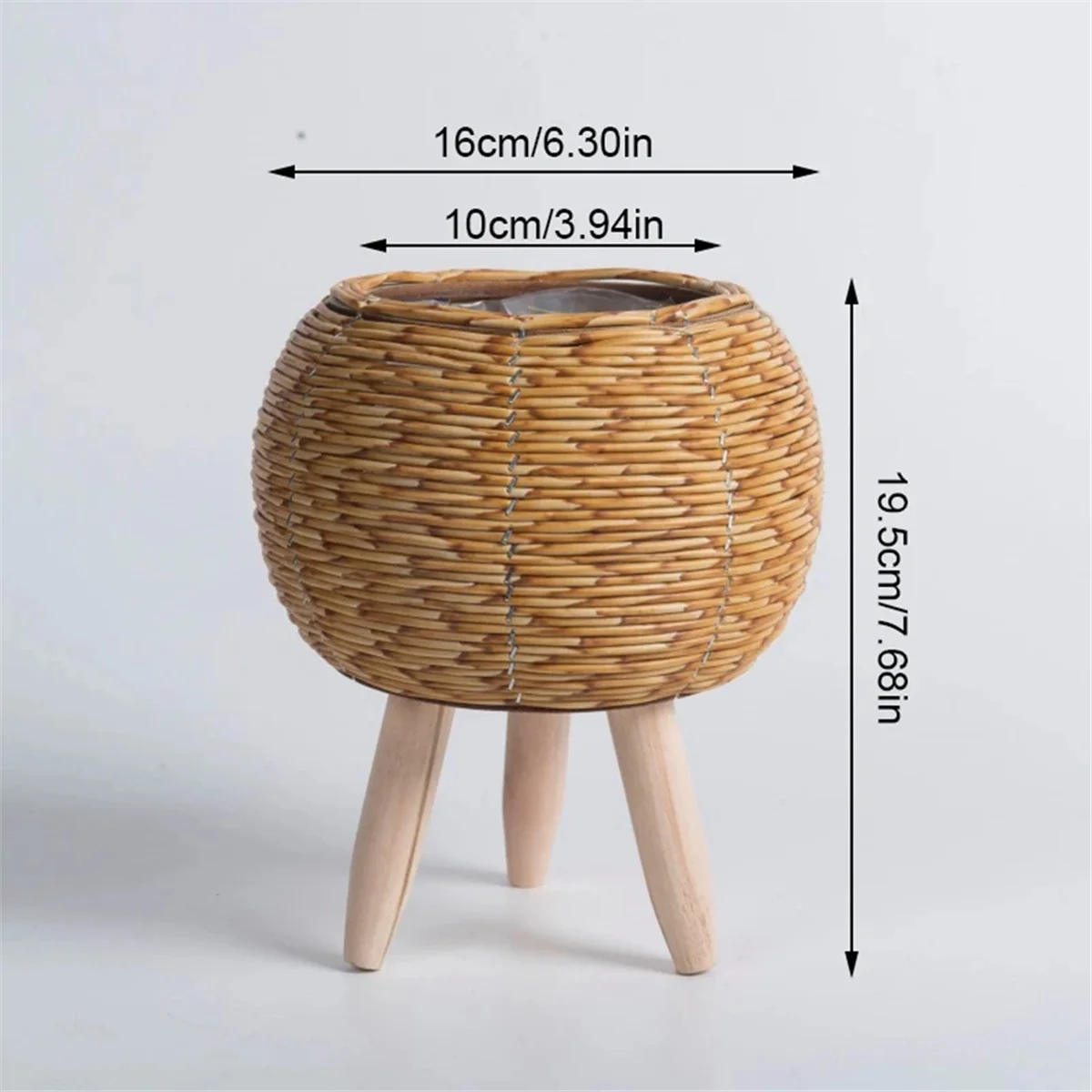 Vintage Imitation Rattan Woven Flower Shelf Planters Storage Basket with Wooden Legs Plant Pot Stand Holder for storage rack,plant stand,wooden flower shelf