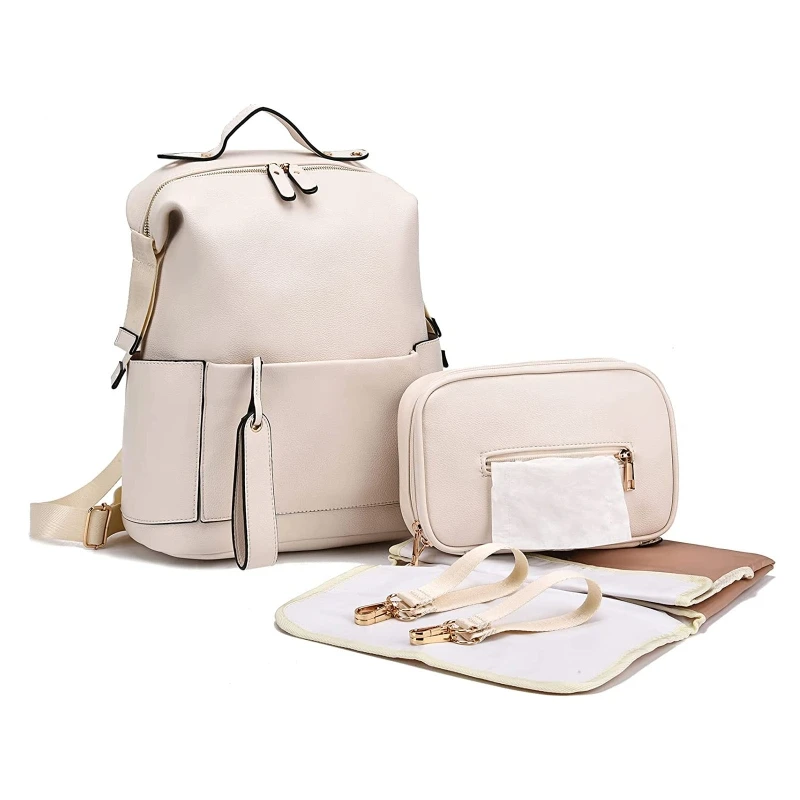 

Diaper Bag Backpack for Mom Pu Leather Multifunctional Large Capacity Travel Baby Bag with Changing Pad for Boy Girl Stroller