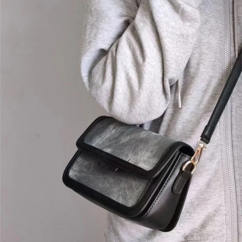 Retro Color Block Shoulder Bag Women Square Patchwork Large Capacity Underarm Bag Women Niche Design High End Crossbody Bag 2025