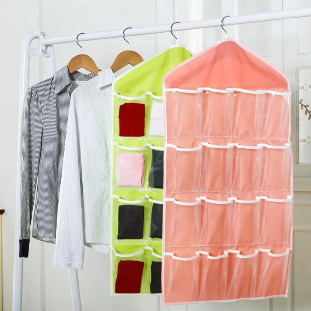 Hanging 16 Pockets Socks Bra Underwear Organizer Tidy Rack Hanger Storage Door Bag For Bathroom Living Room Household Sundries