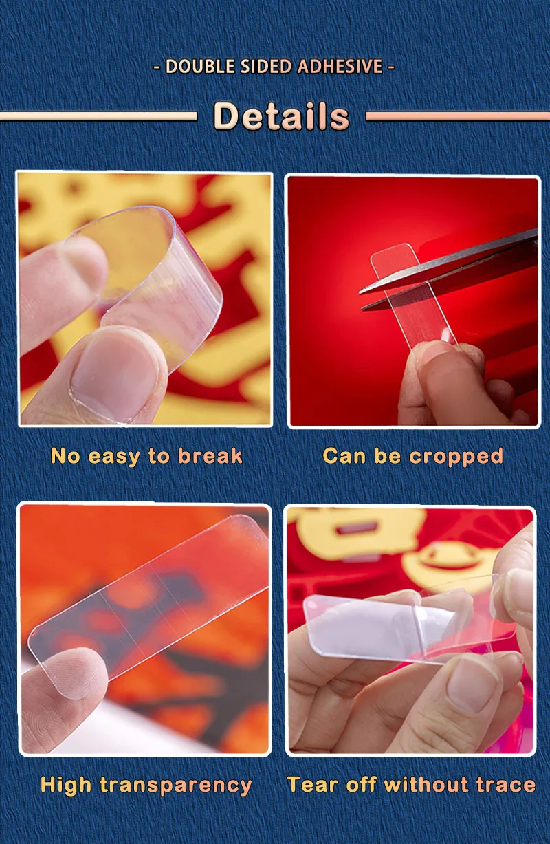 Double sided non marking Tape PVC Transparent Adhesive Wall Tape Reusable Waterproof Sticker
