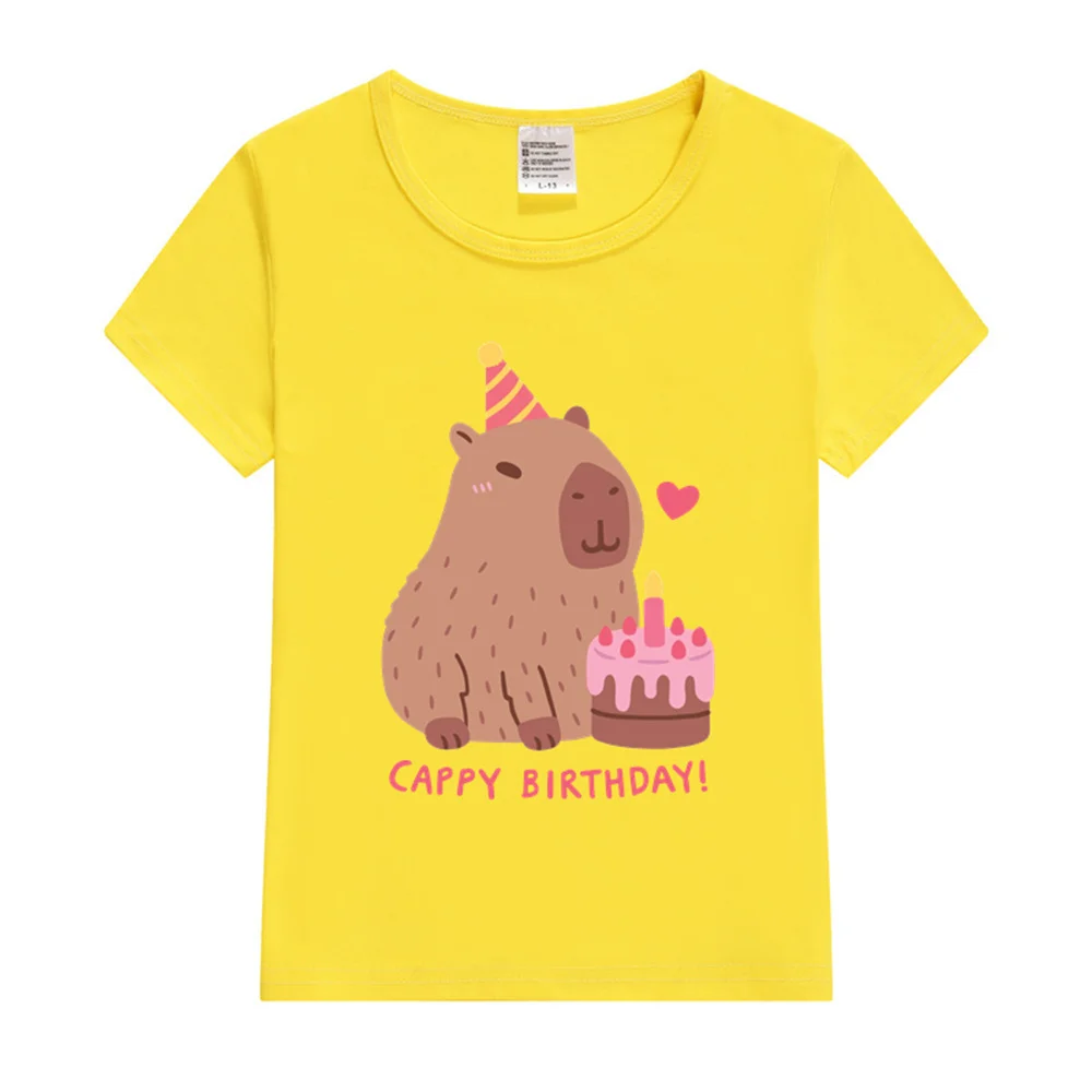Cute Capybara And Cake Happy Cappy Birthday Kids T-Shirt Print Girls Clothes Child T-shirt White Short Sleeve Tee 1-12 Year 5