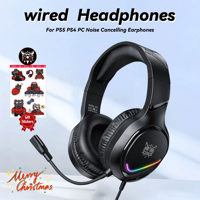 ONIKUMA X31 Wired Gaming Headsets Noise Cancelling Headphones Music Earphones Suitable For Computer Laptop With RGB Lighting Mic