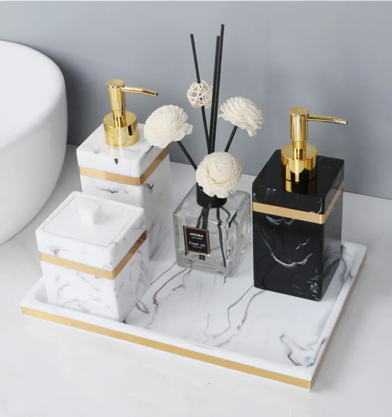 Nordic Resin Tray Hotel Marble Texture Storage Tray Bathroom Toiletries Counter trays Toiletries Dental Plates Bathroom Accessor 4