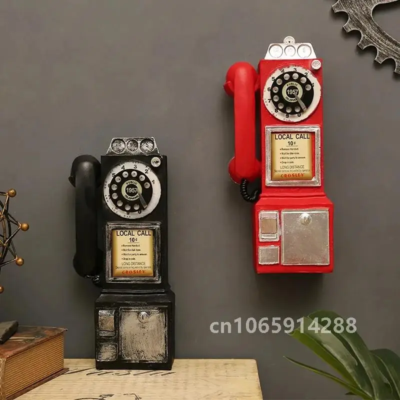 Vintage Rotate Classic Look Dial Pay Phone Model Retro Booth Home Decoration Ornament Phone Booth Call Telephone Figurine