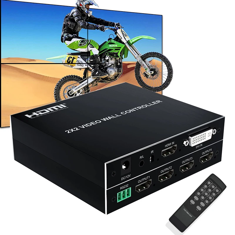 

1080P 2x2 Video Wall Controller 1 HDMI/DVI In 4 HDMI Out Video Processor Support Screen 180 Degree Rotation 1X2 2X1 3X1 1X4 4X1