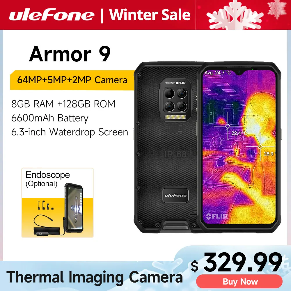 Ulefone-Armor 9 열 화상 카메라, 견고한 휴대폰®안드로이드 10 128GB 스마트폰 Helio P90 휴대폰, 6600mAh 64MP