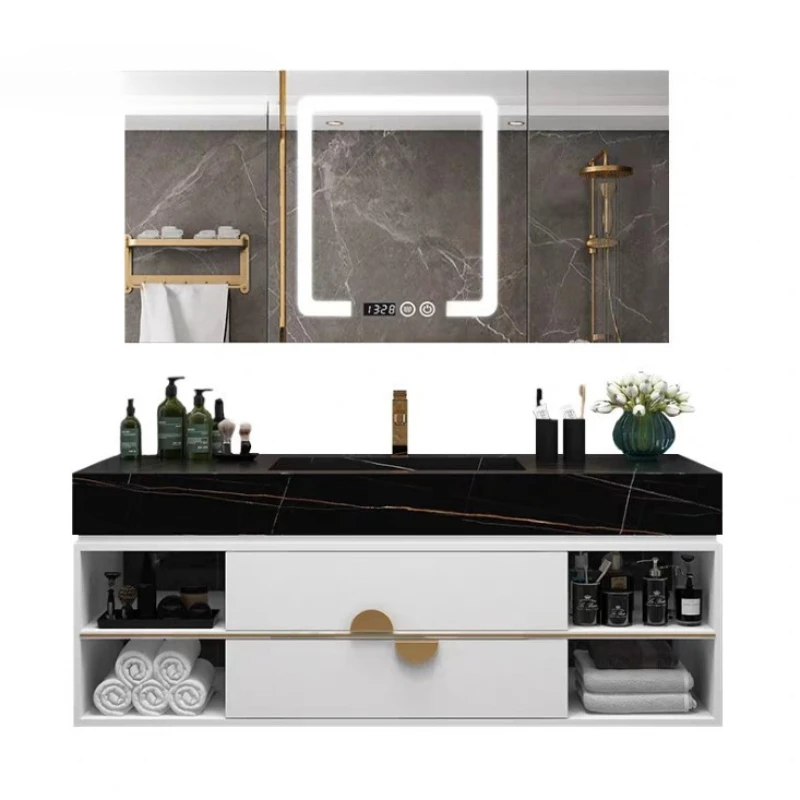 modern italy style bathroom cabinet plywood vanities with rock surface counter