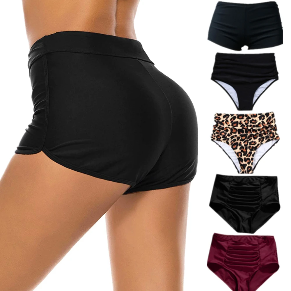 

Women Beach Pants Swimsuit Bottoms Tankini Short Bikini Bottoms High Waisted Swimwear Jammer Shorts Swim Panties Leopard Black