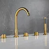 Brass Gold Bathtub Faucet Black Hot and Cold Mixer Tap Bathroom 5 Hole Faucet With Hand Shower 1