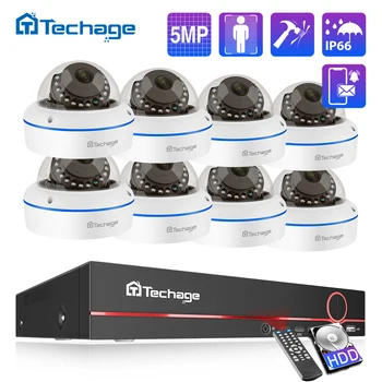 Techage 실내 돔 오디오 IP 카메라, 파손 방지, P2P 원격 비디오 보안 감시 세트, POE NVR CCTV 시스템, H.265, 8CH, 5MP