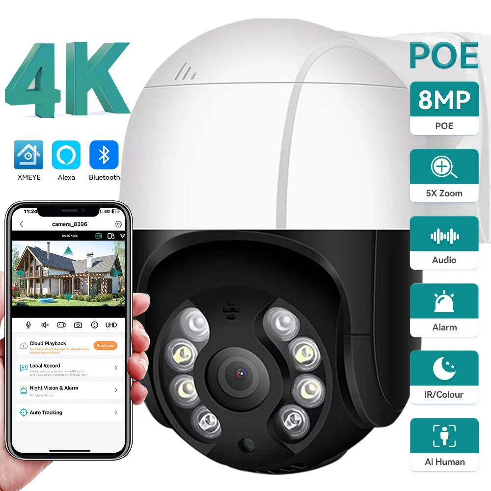 4K 8MP POE Camera 5MP Auto Tracking IP Camera  AI Human Detection Colorful Nightvsion Outdoor Speed Dome CCTV Security Camera