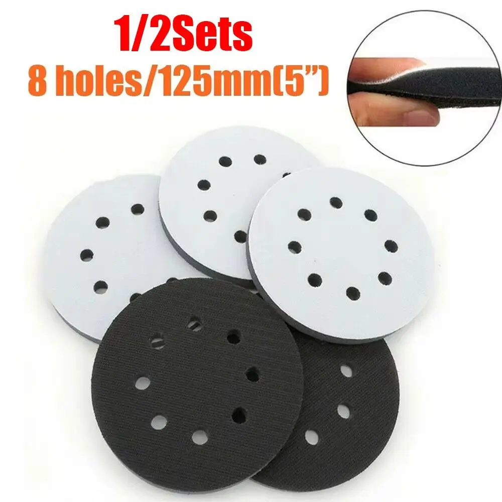 1/2Sets Backing Plate Sponge Interface Pad 5inch 125mm Hook Loop Sanding Pads Soft 8 Holes Polishing Grinding Disc