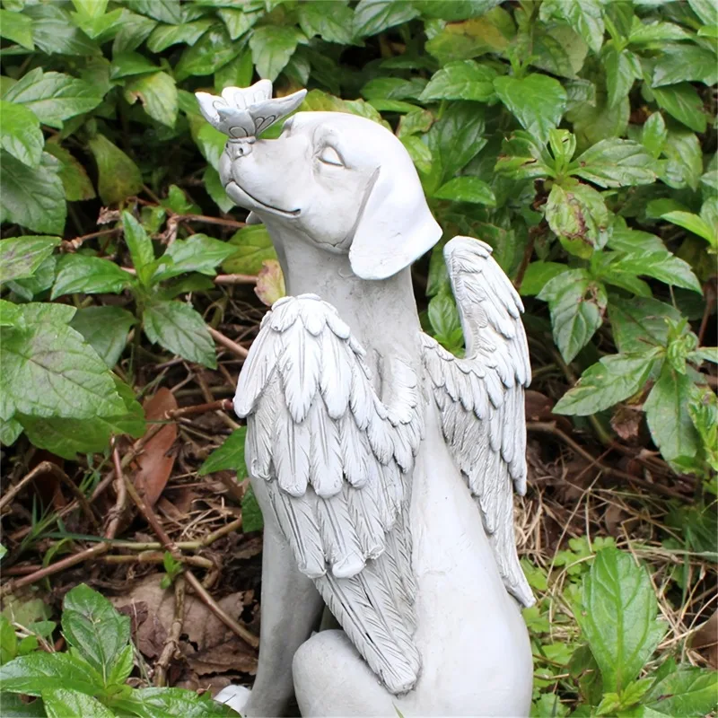 Angel Dog Memorial Statue-Resin Pet Tombstone with Salute,Outdoor Garden Decor,Desktop Decor,Animal Sculpture,Pet Memorial Stone
