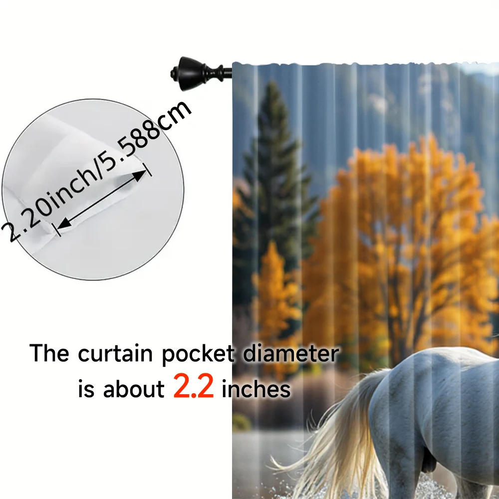 2pcs, spring summer Curtains Two Horses Semi-Sheer Curtains Versatile Polyester Fabric Decorations Perfect for Bedroom, Office, 5