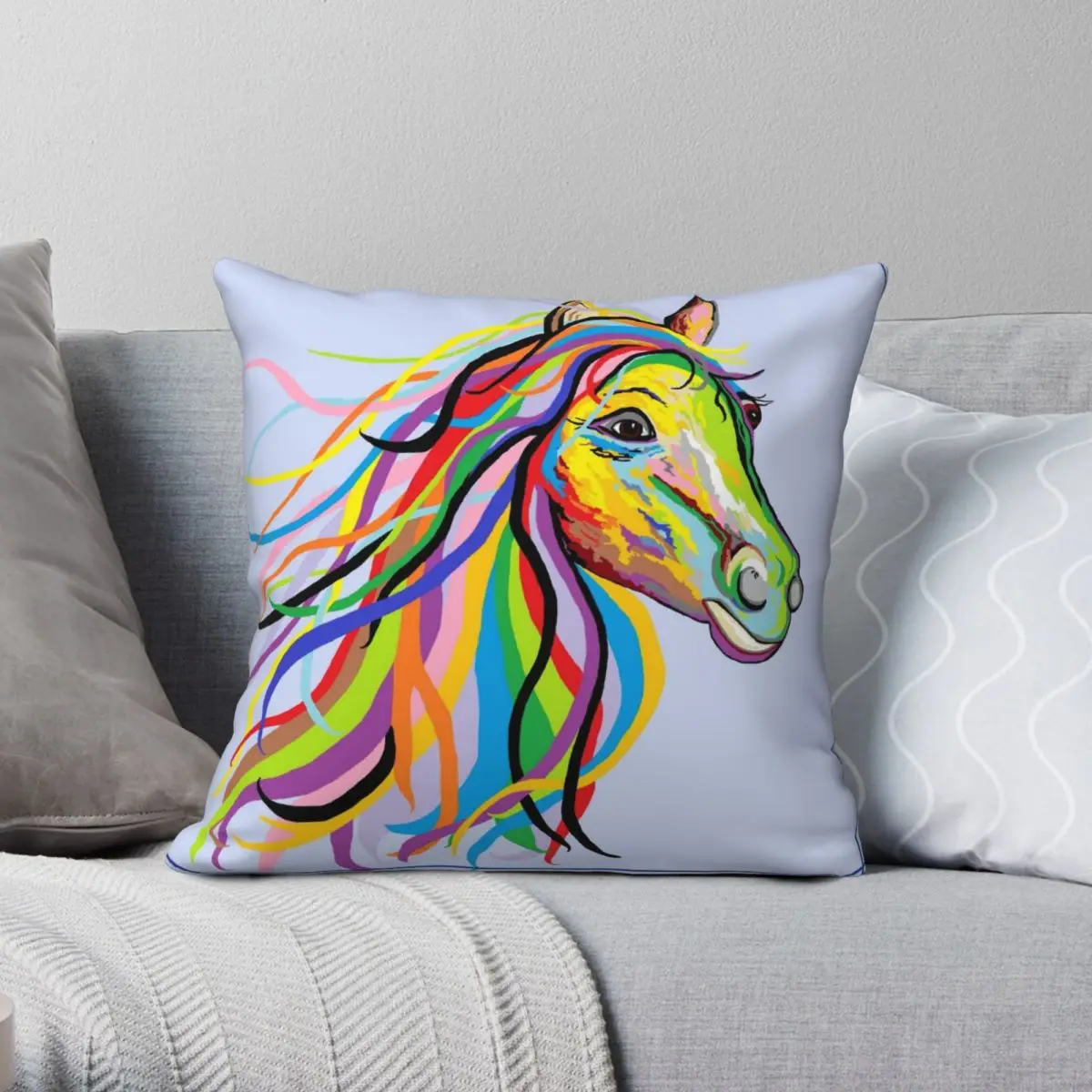 

Colorful Horse Square Pillowcase Polyester Linen Velvet Printed Zip Decor Home Cushion Case