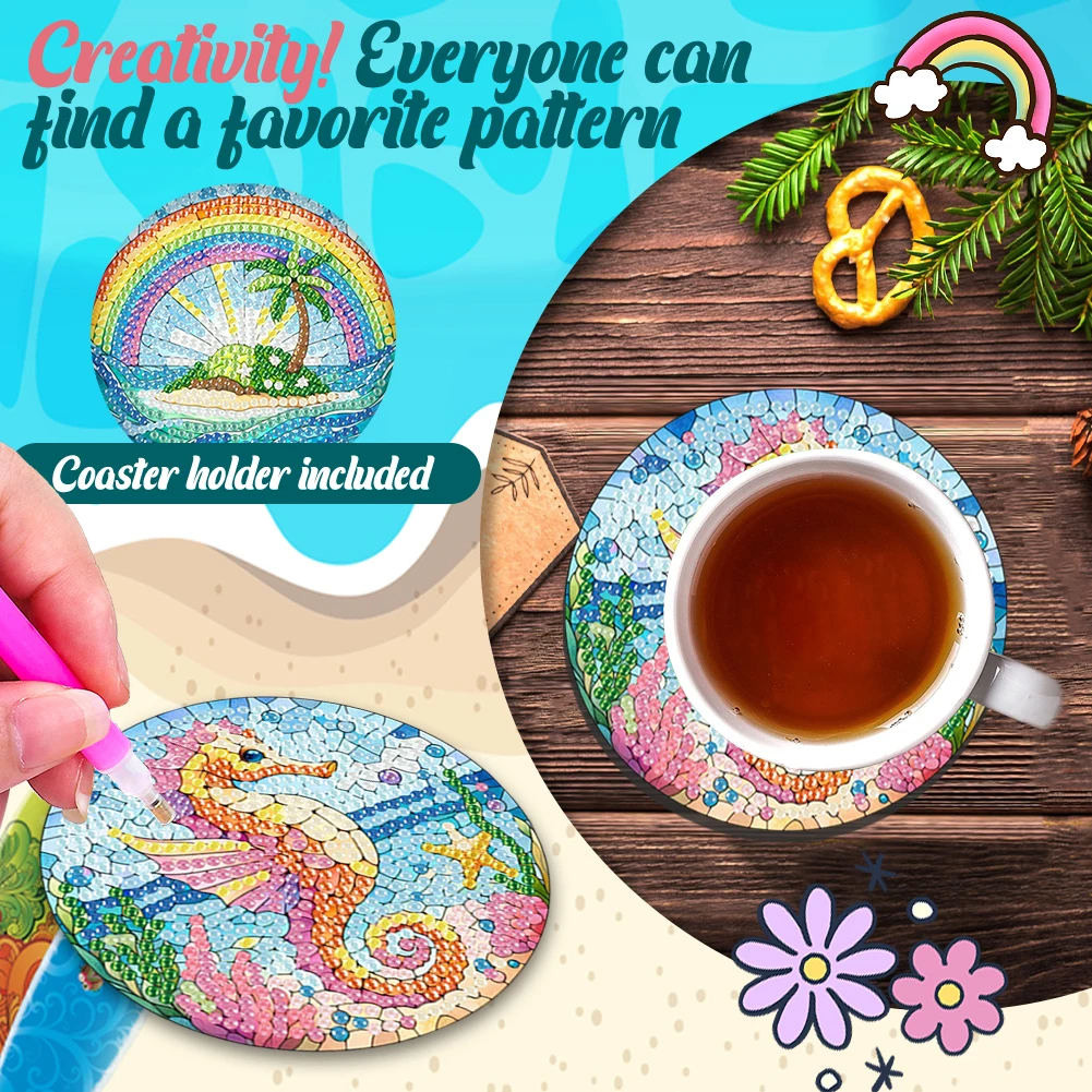 Diamond Painting Coaster Kits – 6-Piece DIY Beauty Face Coasters With Holder, Crafts For Adults