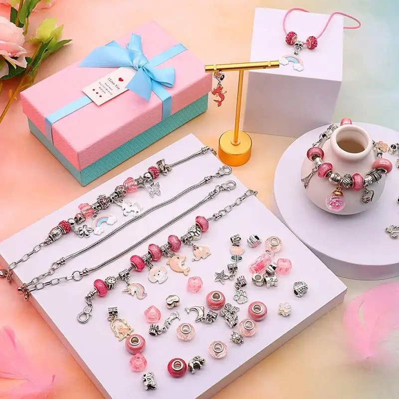 

New Year Present Pandora Alloy Beads Set for Diy Child Bracelet Jewerly Making Accessories Charm Big Hole Crystal Bead Gift Kit