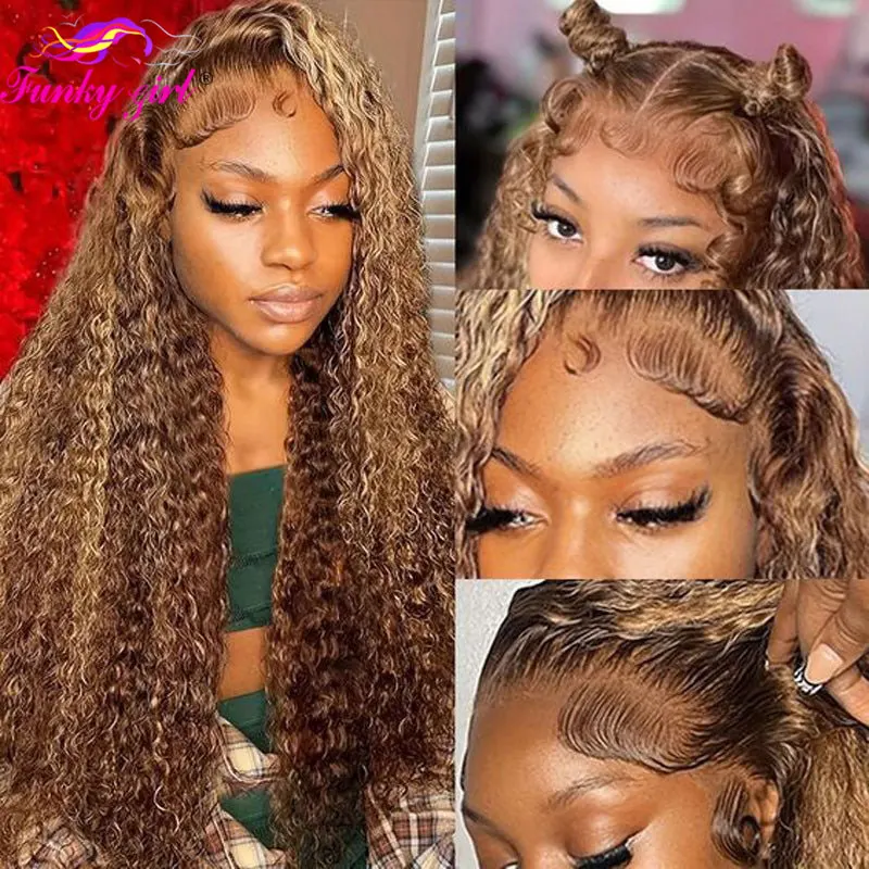 Highlight Color Water Wave Lace Front Wig Brazilian 100% Human Hair Lace Frontal Wigs Ombre Curly Human Hair Wig 2