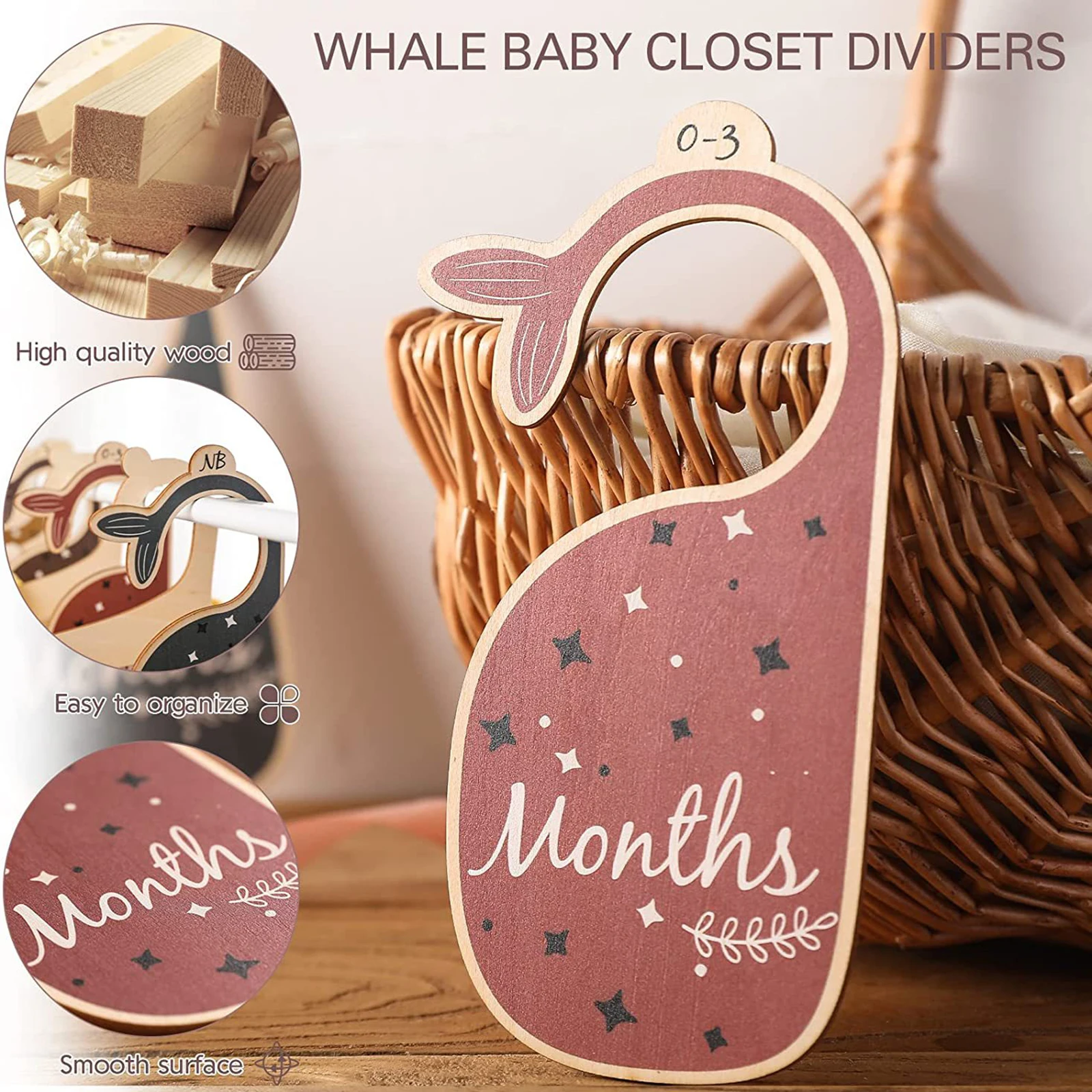  Beautiful Wooden Baby Closet Dividers - Double-Sided Organizer  for Newborn to 24 Months Size Clothes - Adorable Nursery Decor Hanger  Dividers Easily Organize Your Little Baby Girls or Boys Room : Baby